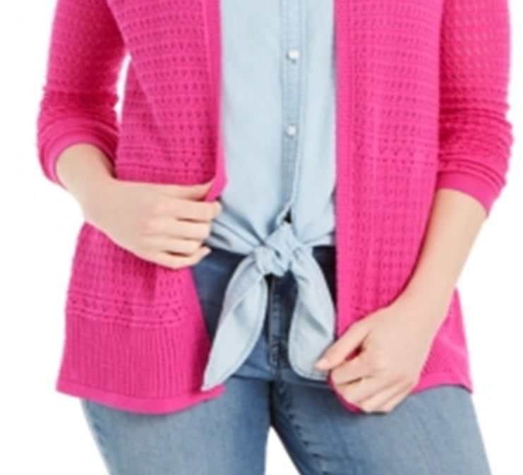 Charter Club Women's Open Front Pointelle Cardigan Pink Size XX-Large