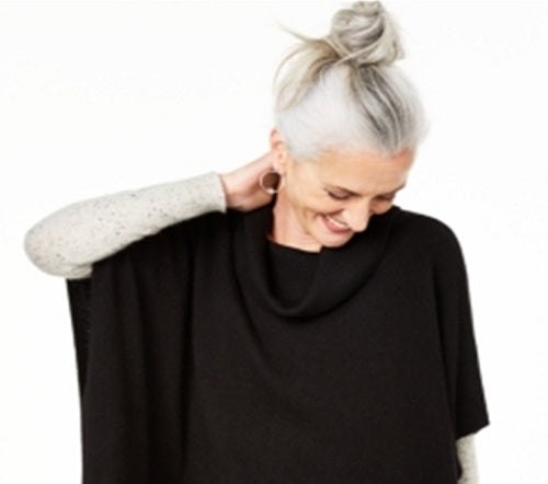 Charter Club Women's Cashmere Cowl Neck Poncho Black Size S/M