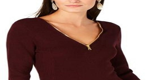 INC International Concepts Women's Zipper Embellished Sweater Red Size X-Small