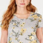 Style & Co Women's Cotton Floral-Print Top Gray Size Small