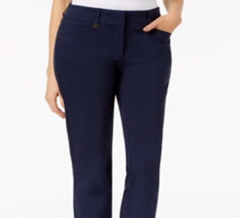 JM Collection Women's Tummy Slimming Office Straight Leg Pants Blue Size 14X4