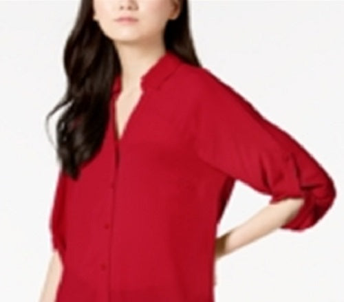 Alfani Women's Super Button Front Tunic Red Size Large