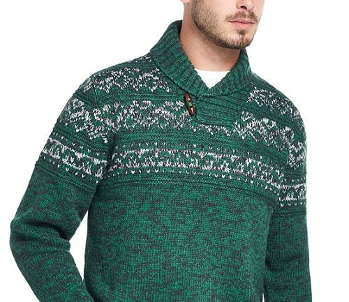 Weatherproof Vintage Men's Jacquard Shawl Collar Sweater Green Size XX-Large