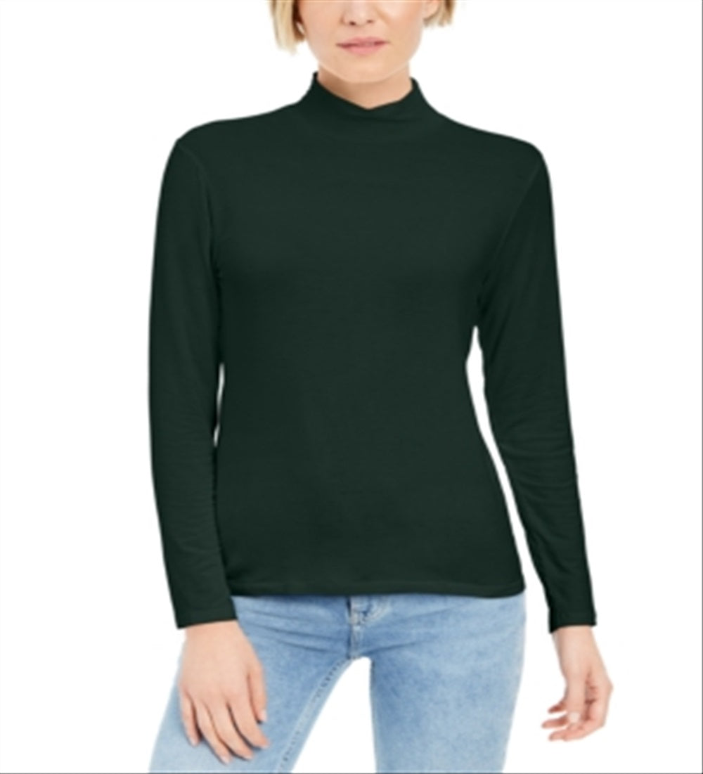 Style & Co Women's Mock Neck Top Green Size Petite S