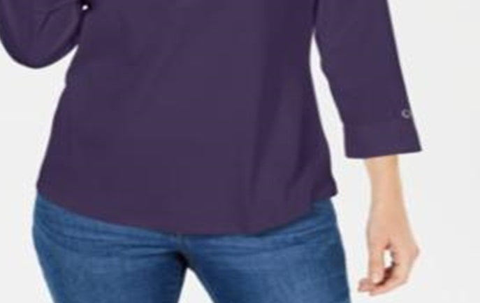 Karen Scott Women's Cotton Johnny Collar Utility Shirt -Purple Size Large