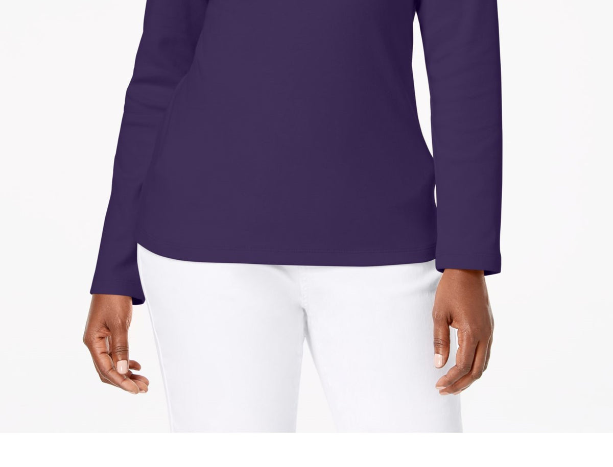 Karen Scott Women's Cotton Henley Top -Purple Size Small