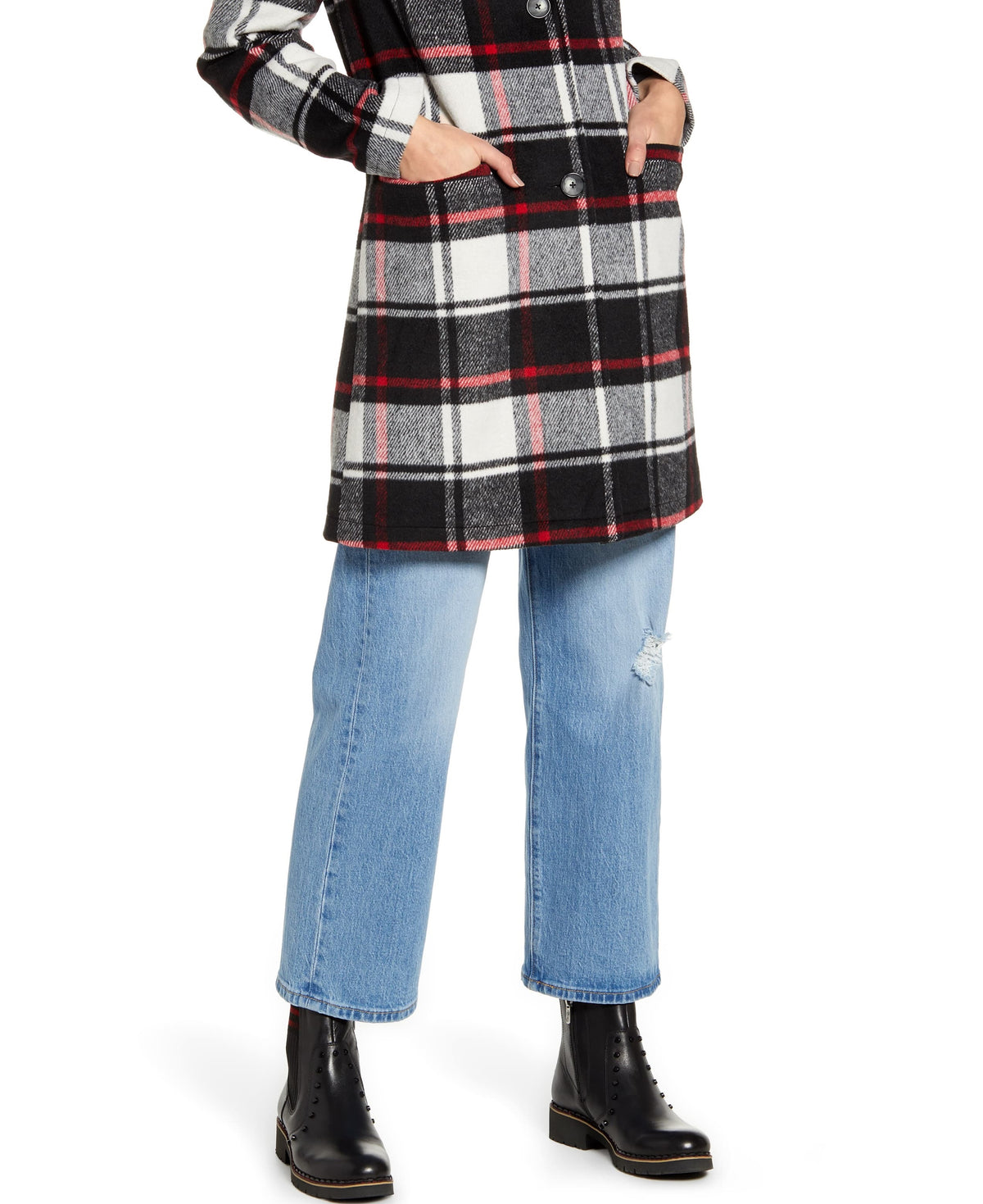 Levi's Women's Plaid Faux Fur Collar Jacket Red/plaid Size Large