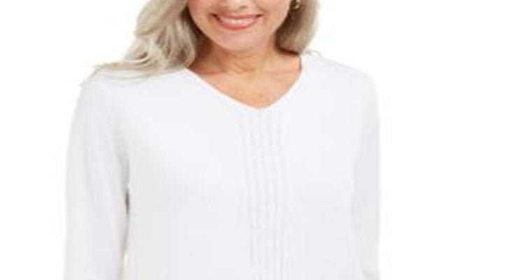Karen Scott Women's Cotton Cable Knit Sweater White Size X-Large
