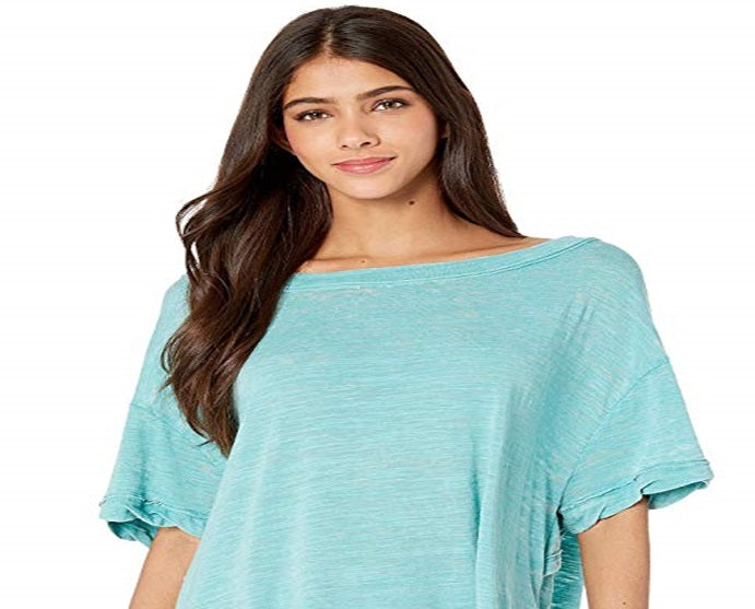Free People Women's Turquoise Short Sleeve T-Shirt Top Blue Size X-Small