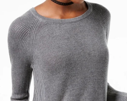 INC International Concepts Women's Waffle Knit Side Zip Tunic Sweater Gray Size Petite L