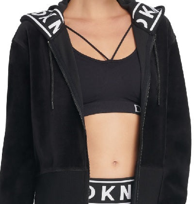 DKNY Women's Sport Logo Cuff Zip Hoodie Black Size S