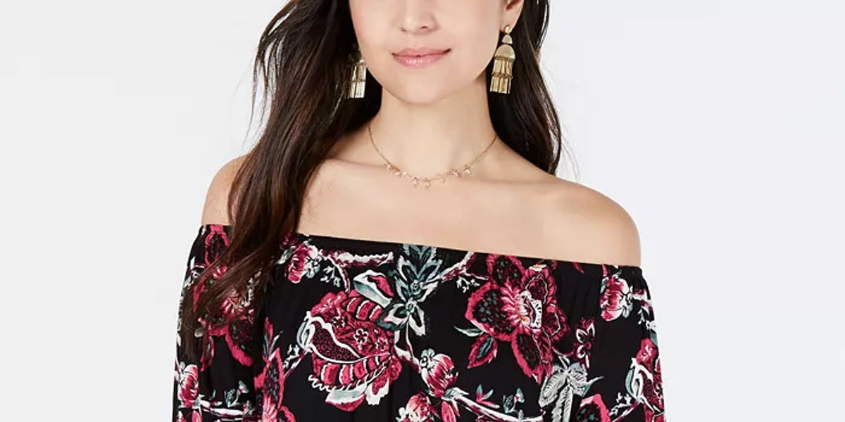 Style & Co Women's Printed Off-the-Shoulder Top Black Size XXL