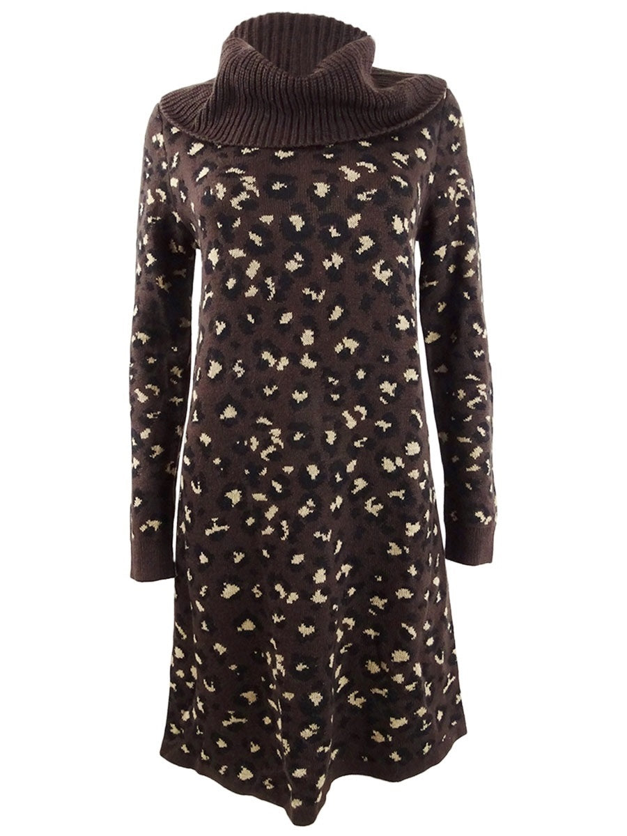 Tommy Hilfiger Women's Leopard Print Sweater Dress Brown Size Small