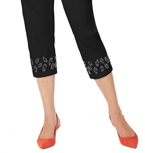 JM Collection Women's Embellished Hem Capri Pants Black Size Small