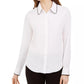 Calvin Klein Women's Long-Sleeve Collared Top White Size Small