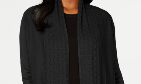 Karen Scott Women's Pointelle Collar Cardigan Black Size Pettite Small