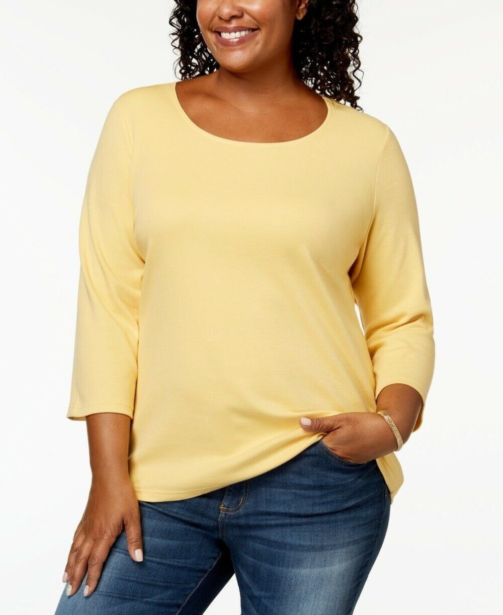 Karen Scott Women's Scoop-Neck Top Yellow Size X-Large