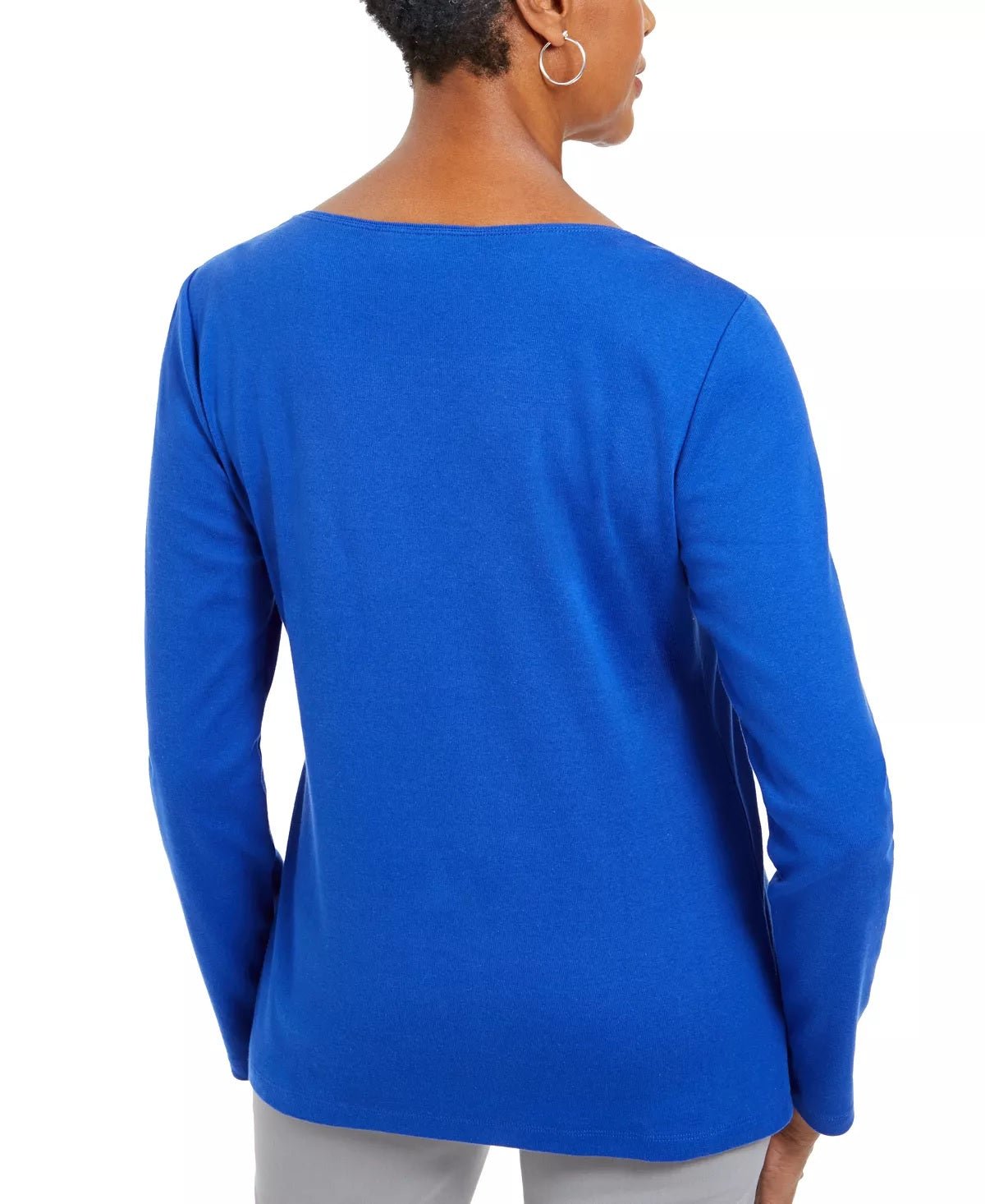 Karen Scott Women's Petite Embellished Cotton Top Blue Size Petite
