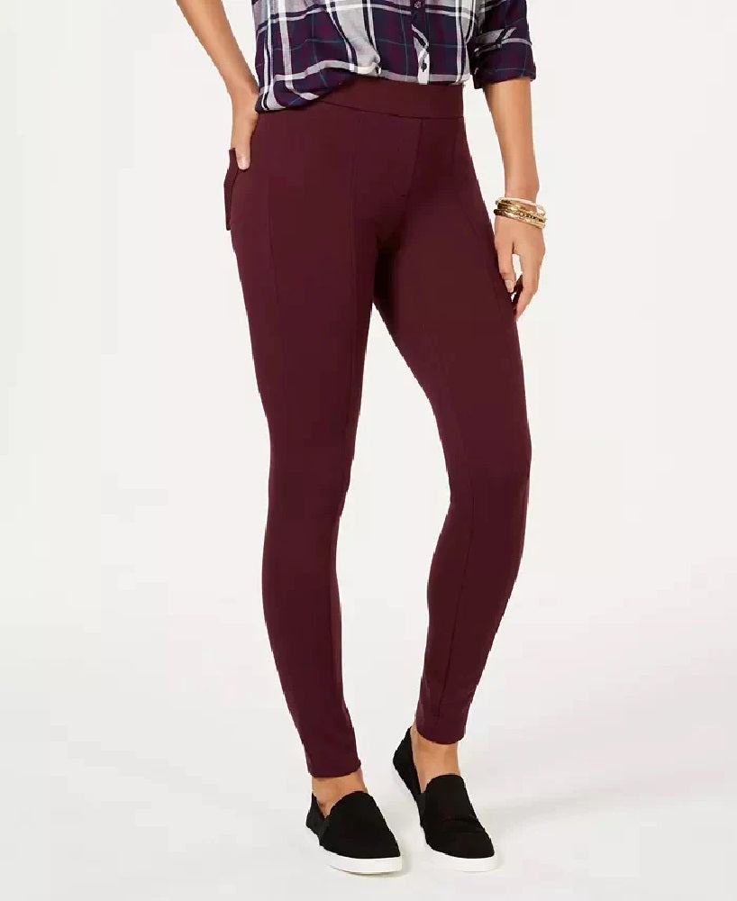Style & Co Women's Petite SeaPonte-Knit Skinny Pants Wine Size PS