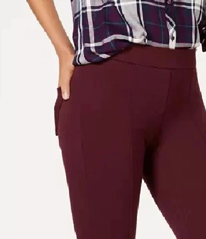 Style & Co Women's Petite SeaPonte-Knit Skinny Pants Wine Size PS