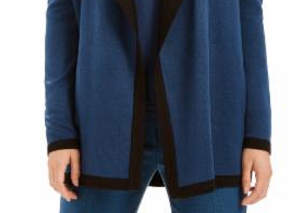 Anne Klein Women's Color Block Long Sleeve Open Cardigan Sweater Blue Size Large