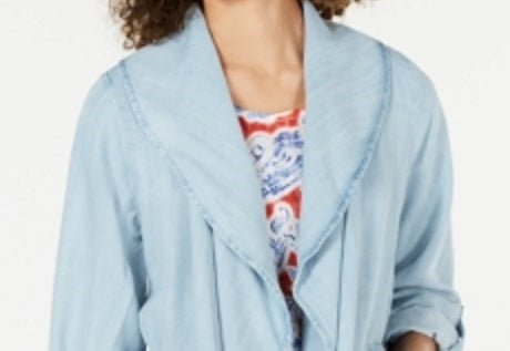 Style & Co Women's Draped Chambray Jacket Blue Size Petite P