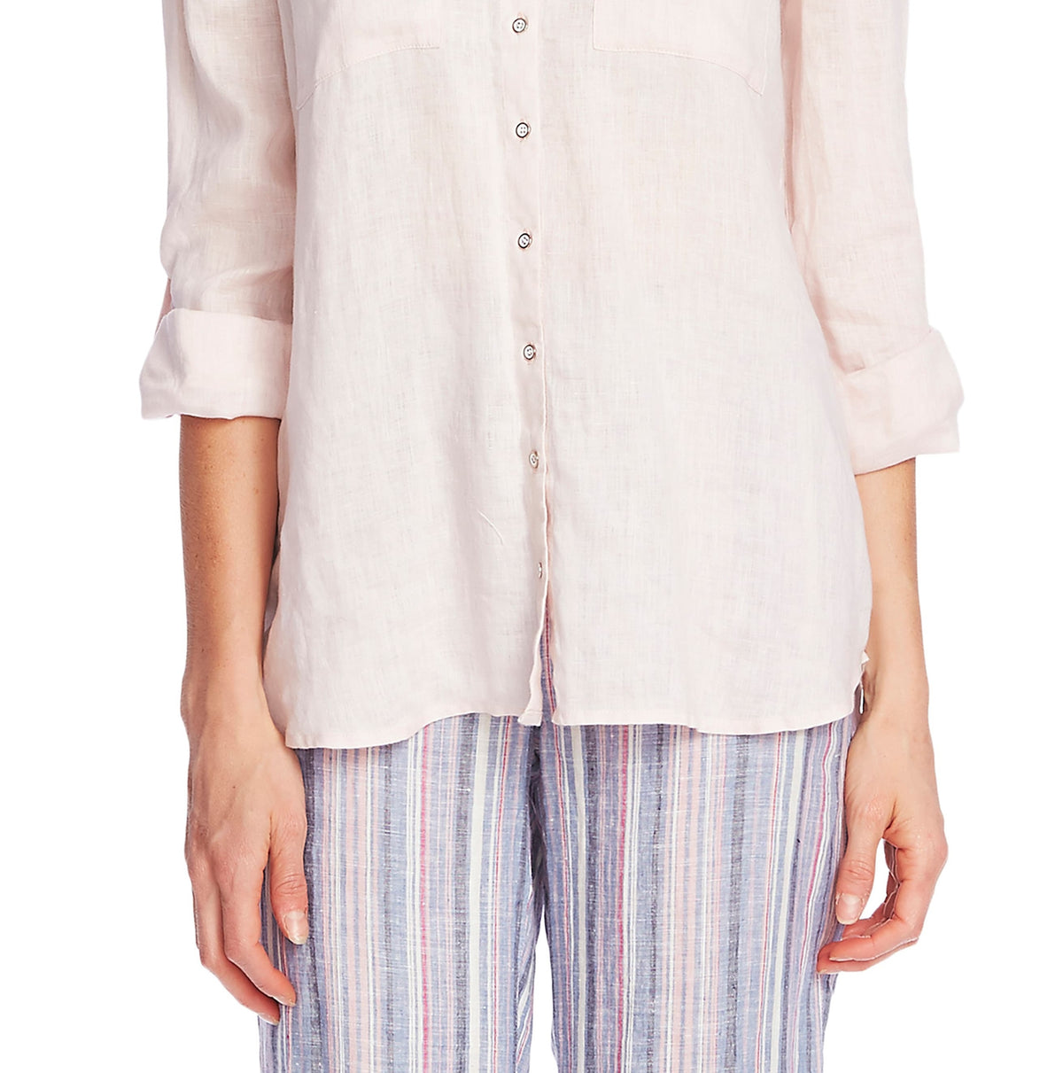 Vince Camuto Women's Linen Long Sleeves Button Down Top Pink Size XS