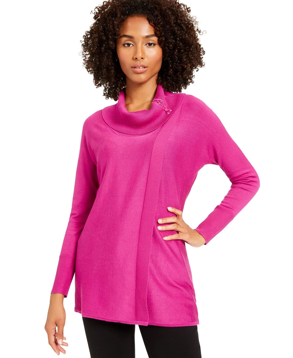 JM Collection Women's Faux Wrap Cowl Neck Sweater Dark Purple Size Large