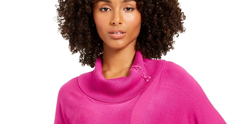 JM Collection Women's Faux Wrap Cowl Neck Sweater Dark Purple Size Large