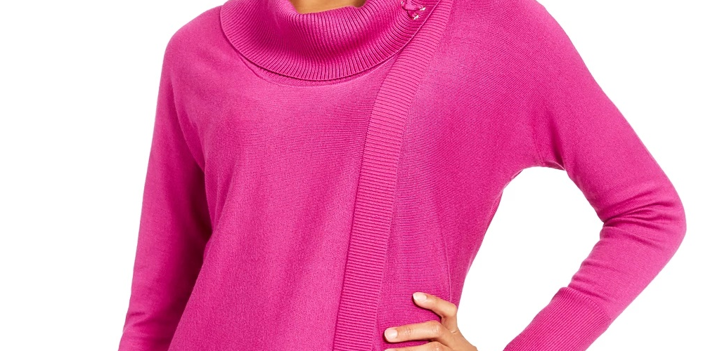 JM Collection Women's Faux Wrap Cowl Neck Sweater Dark Purple Size Large