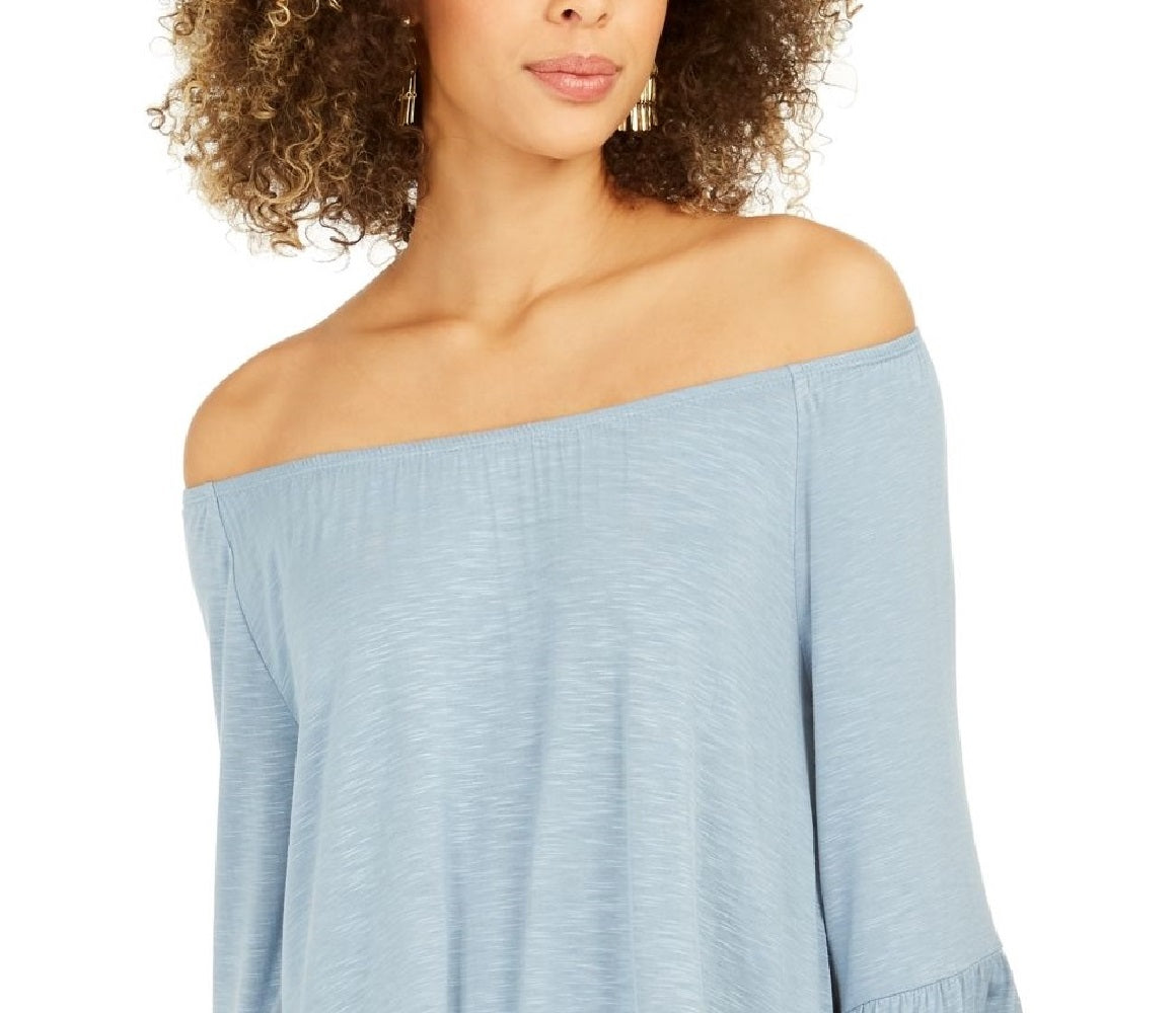 Style & Co Women's Off-The-Shoulder Bell-Sleeve Top  Blue Size Medium