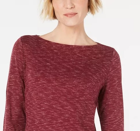 Karen Scott Women's Boat Neck Space Dyed Top Medium Red Size Medium