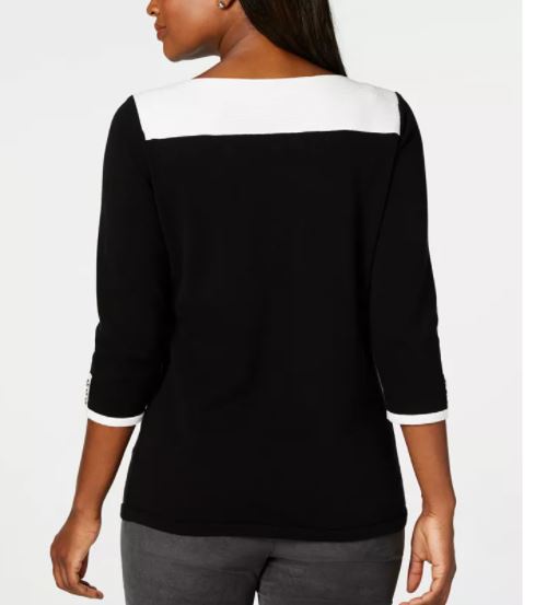 Karen Scott Women's Cotton Button Trim Sweater Black Size Petite Small
