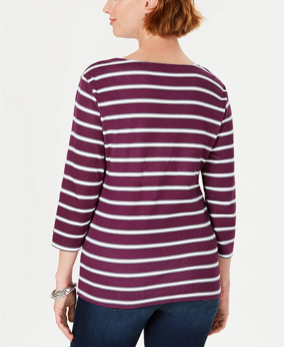 Karen Scott Women's Petite Ditsy Floral & Striped Pocket Top Red Size Medium