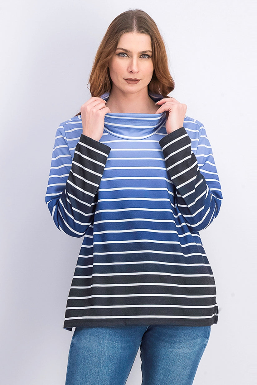 Karen Scott Women's Sport Ombre Striped Cowlneck Top Navy Size Medium