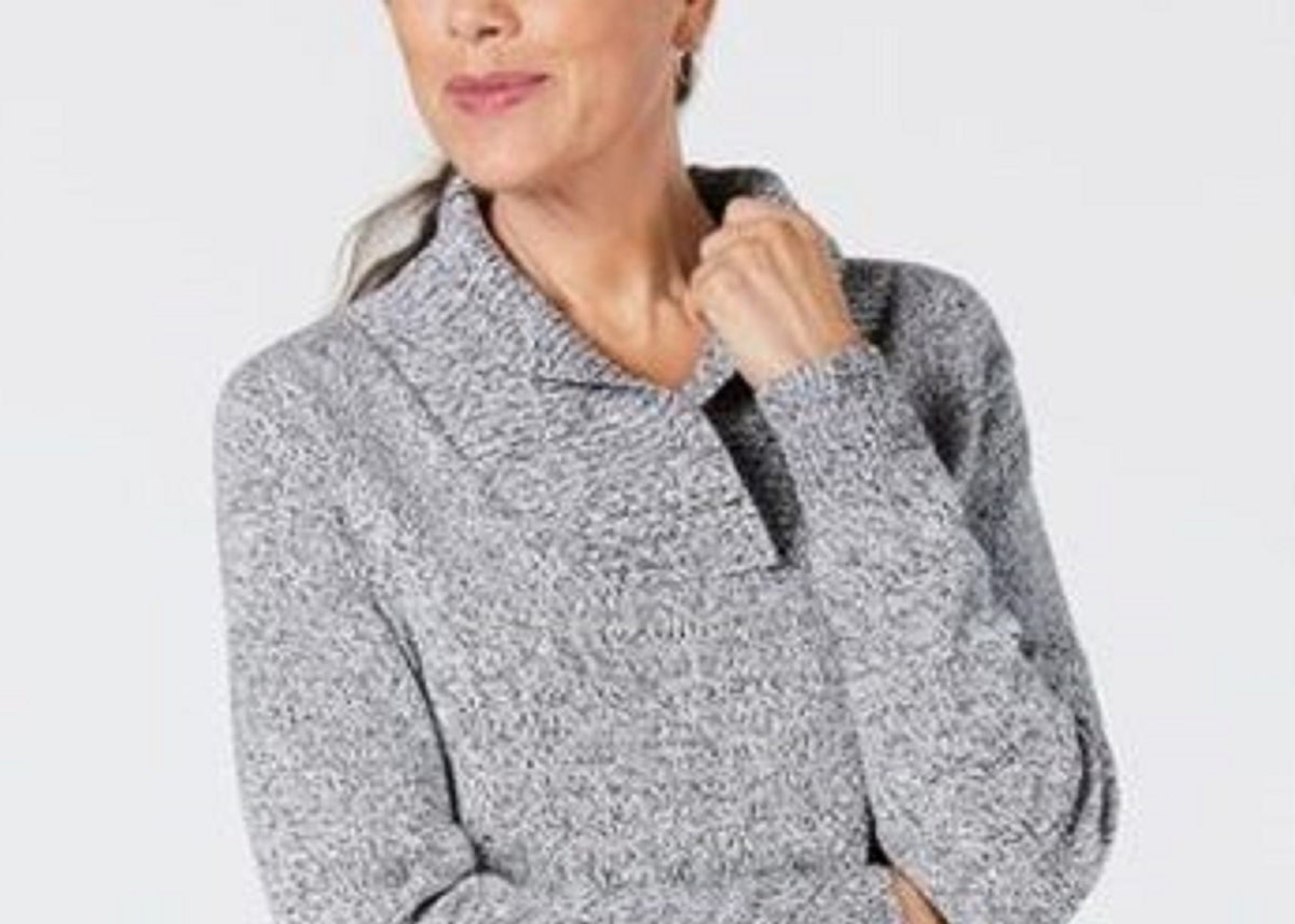 Karen Scott Women's Plus Size Marled Cotton Shawl-Collar Sweater Gray Size 1X