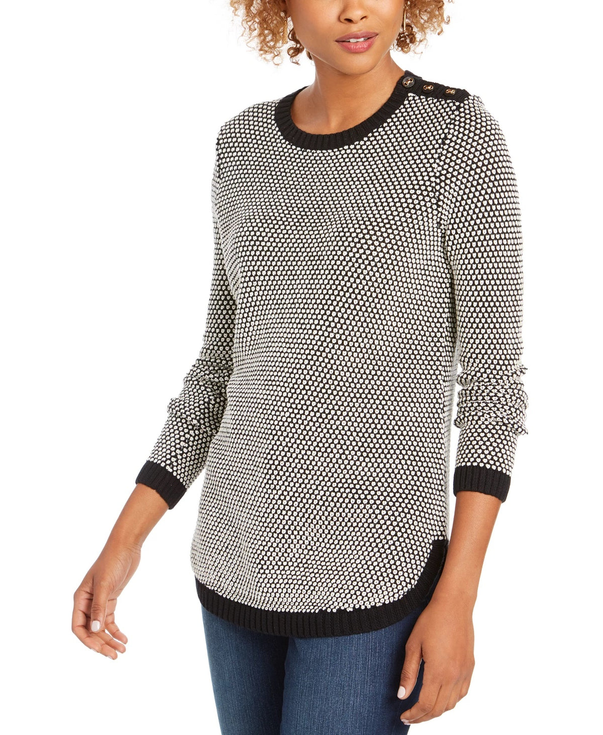 Charter Club Women's Textured Contrast-Trim Sweater Black Size X-Small