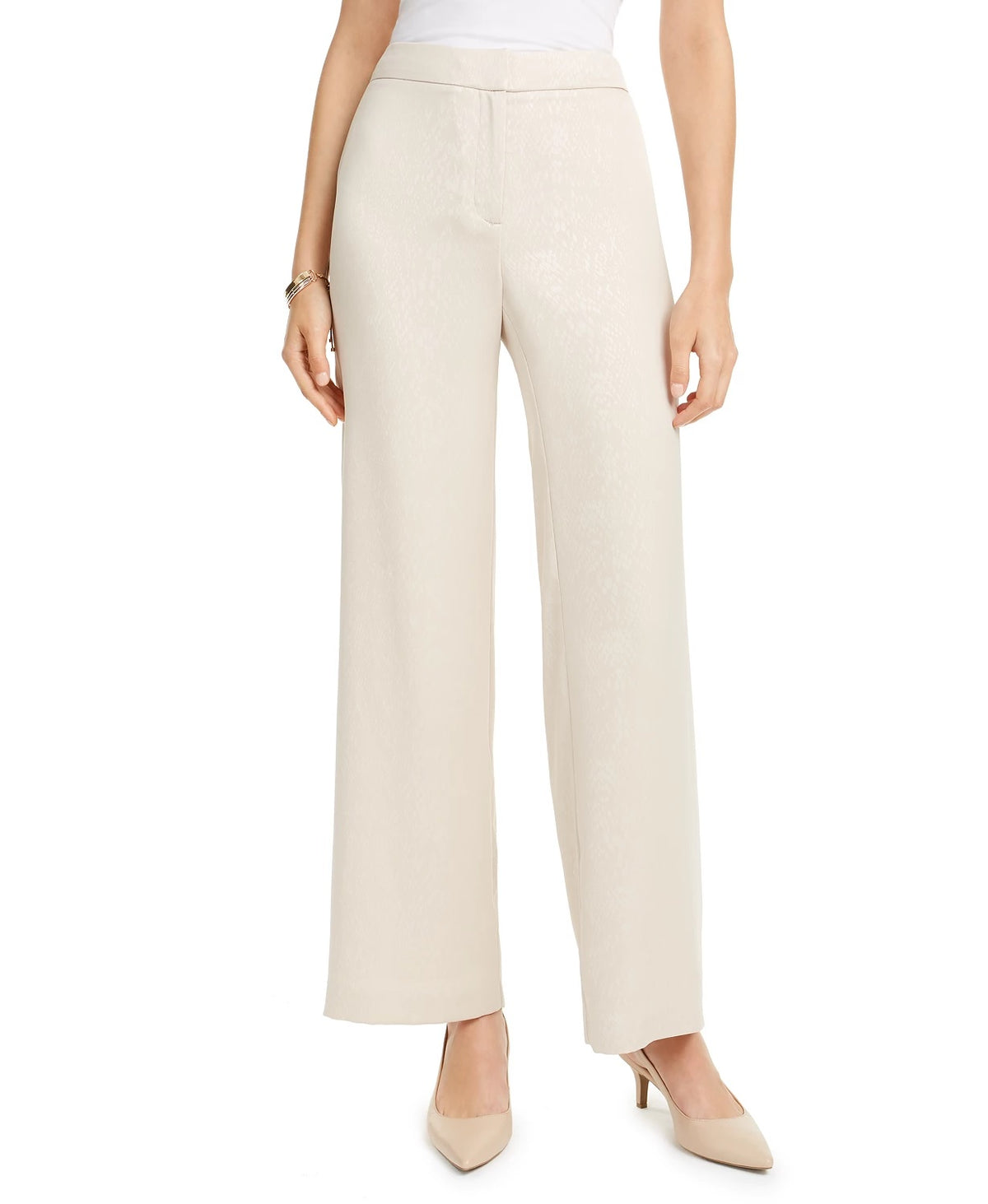 Alfani Women's Petite Snake-Embossed Wide-Leg Pants Med Brown Size 0