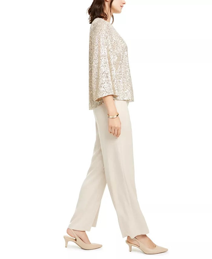 Alfani Women's Petite Snake-Embossed Wide-Leg Pants Med Brown Size 0