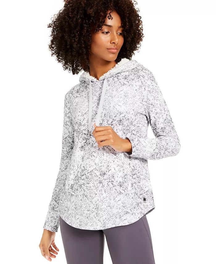 Ideology Women's Snake Print Rounded Hem Hoodie White Size Small