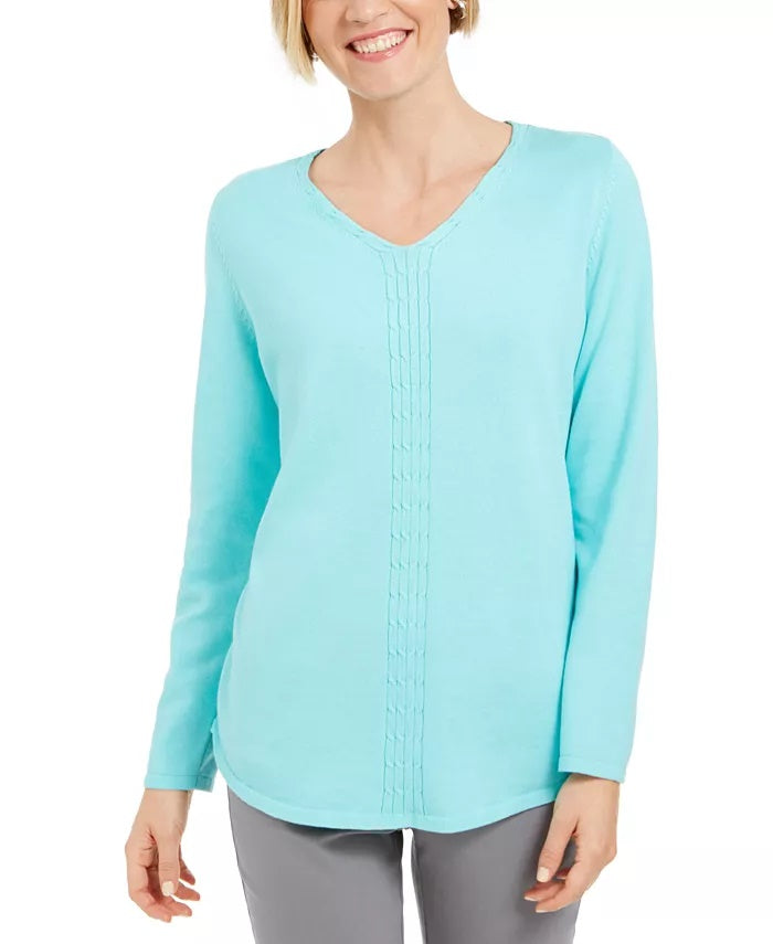 Karen Scott Women's Cotton Cable Knit Sweater Blue Size Medium