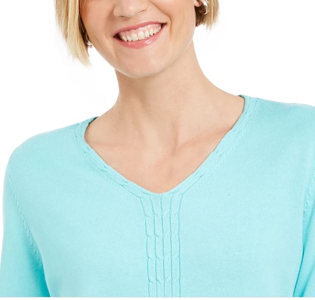 Karen Scott Women's Cotton Cable Knit Sweater Blue Size Medium
