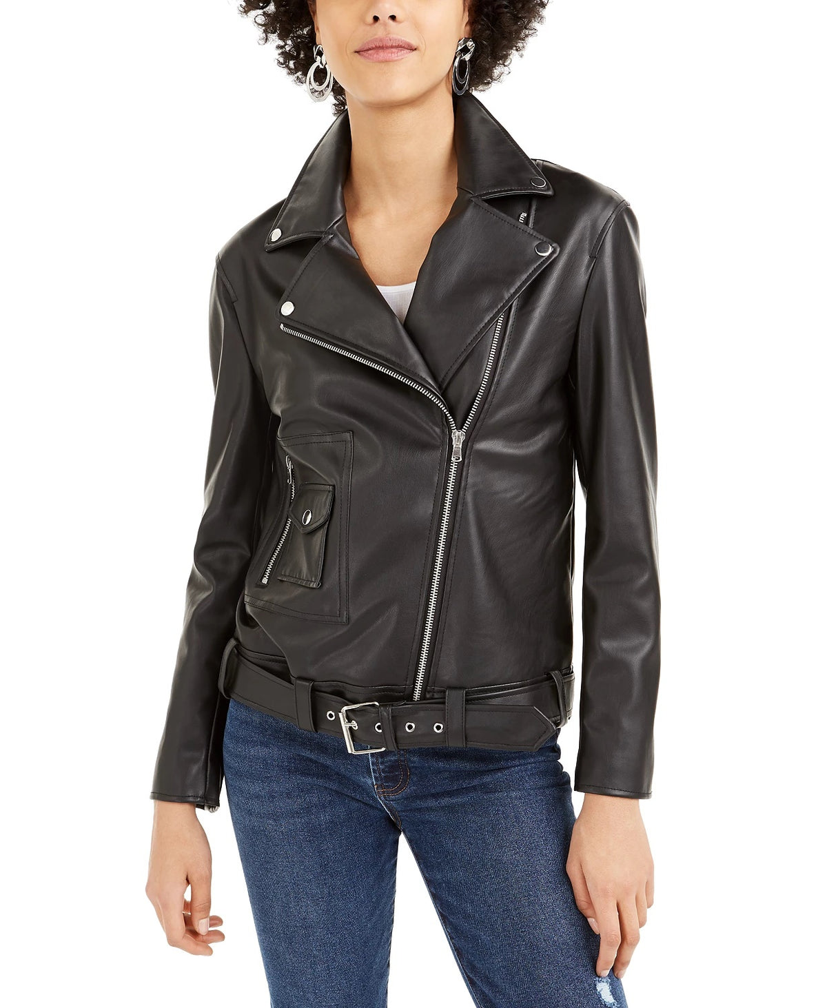 Bar III Women's Faux Leather Moto Jacket Black Size Large