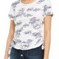 INC International Concepts Women's Toile Print Ruched Side Top White Size Large