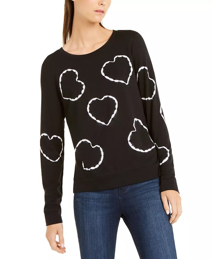 INC International Concepts Women's Printed Tie-Dyed Hearts Sweatshirt Black Size Medium