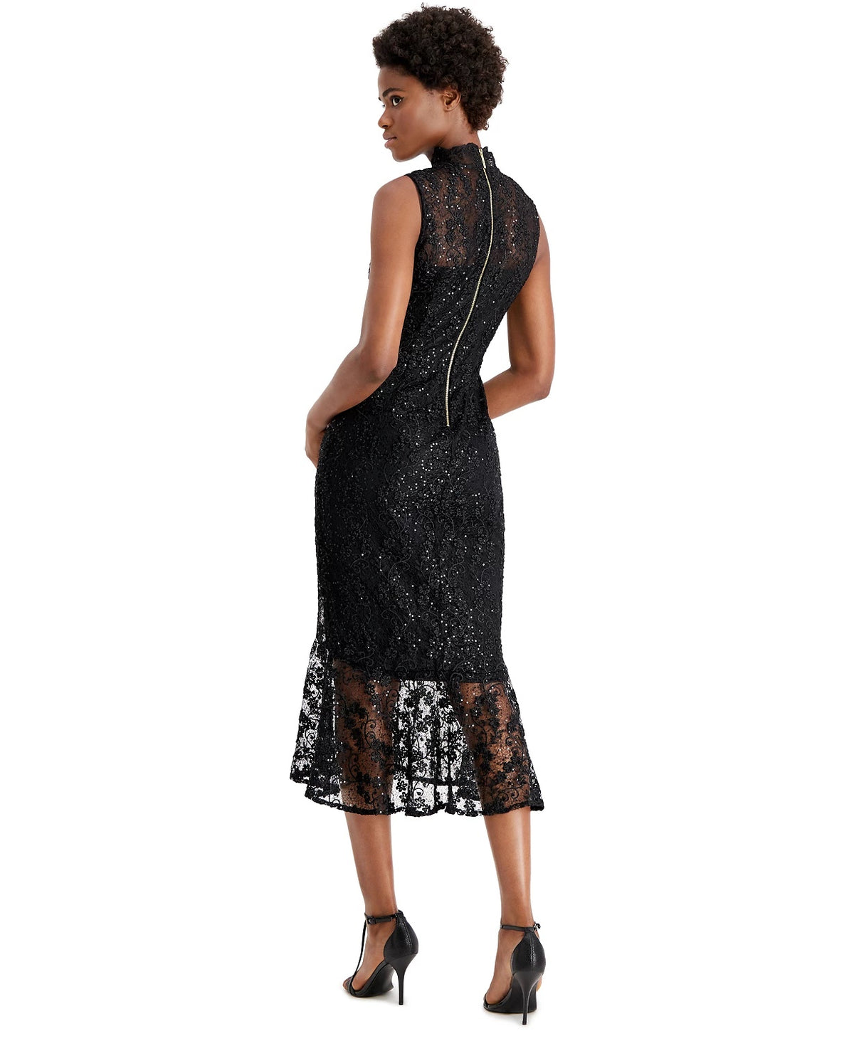 Calvin Klein Women's Mock Neck Embroidered Lace Dress Black Black Size 8