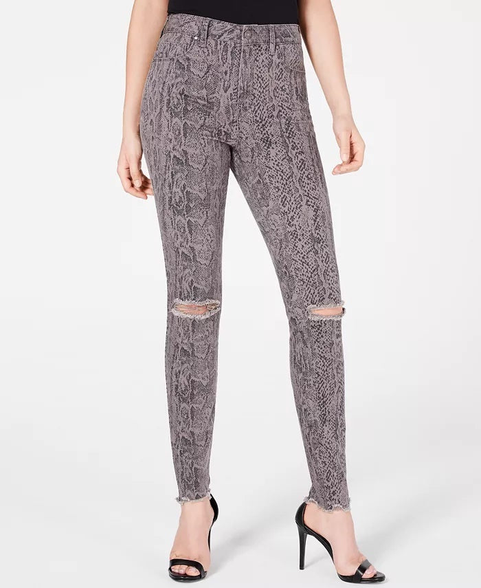 Rewash Junior's Stevie Ripped Printed Skinny Jeans Grey Size 11