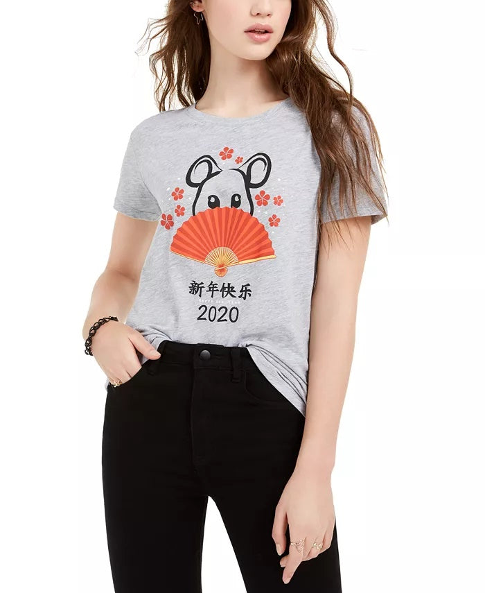 Love Tribe Junior's Rat Lunar New Year Graphic T Shirt Medium Grey Size Large