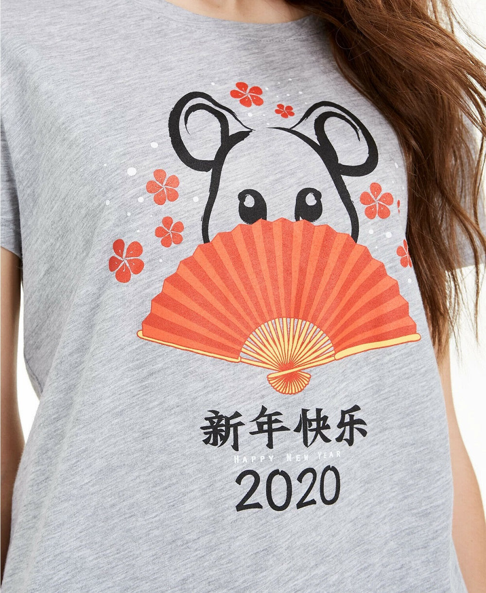 Love Tribe Junior's Rat Lunar New Year Graphic T Shirt Medium Grey Size Large