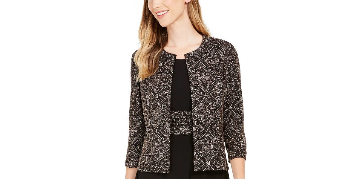 Jessica Howard Women's Printed Jacket & Dress Set Black Size 1